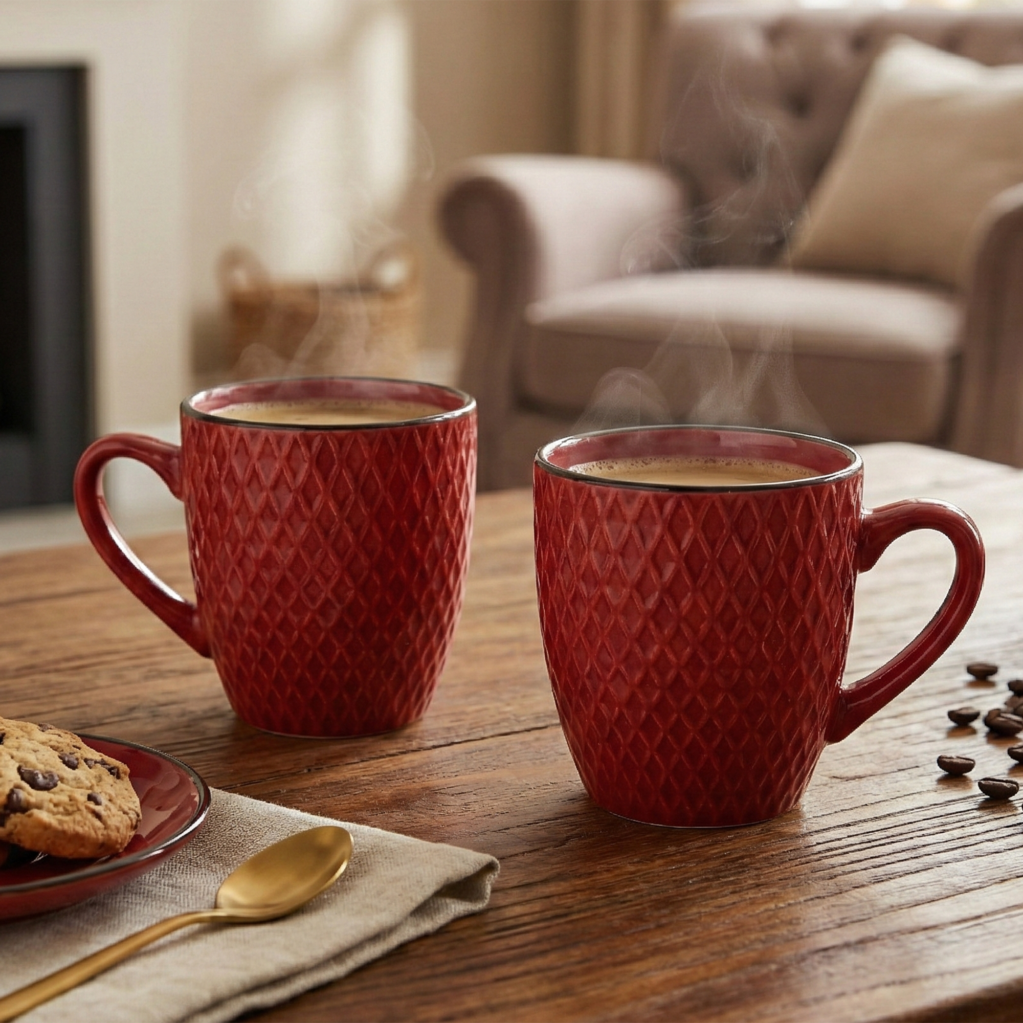 Merlot Love Patterned Ceramic Coffee Mug Set of 2