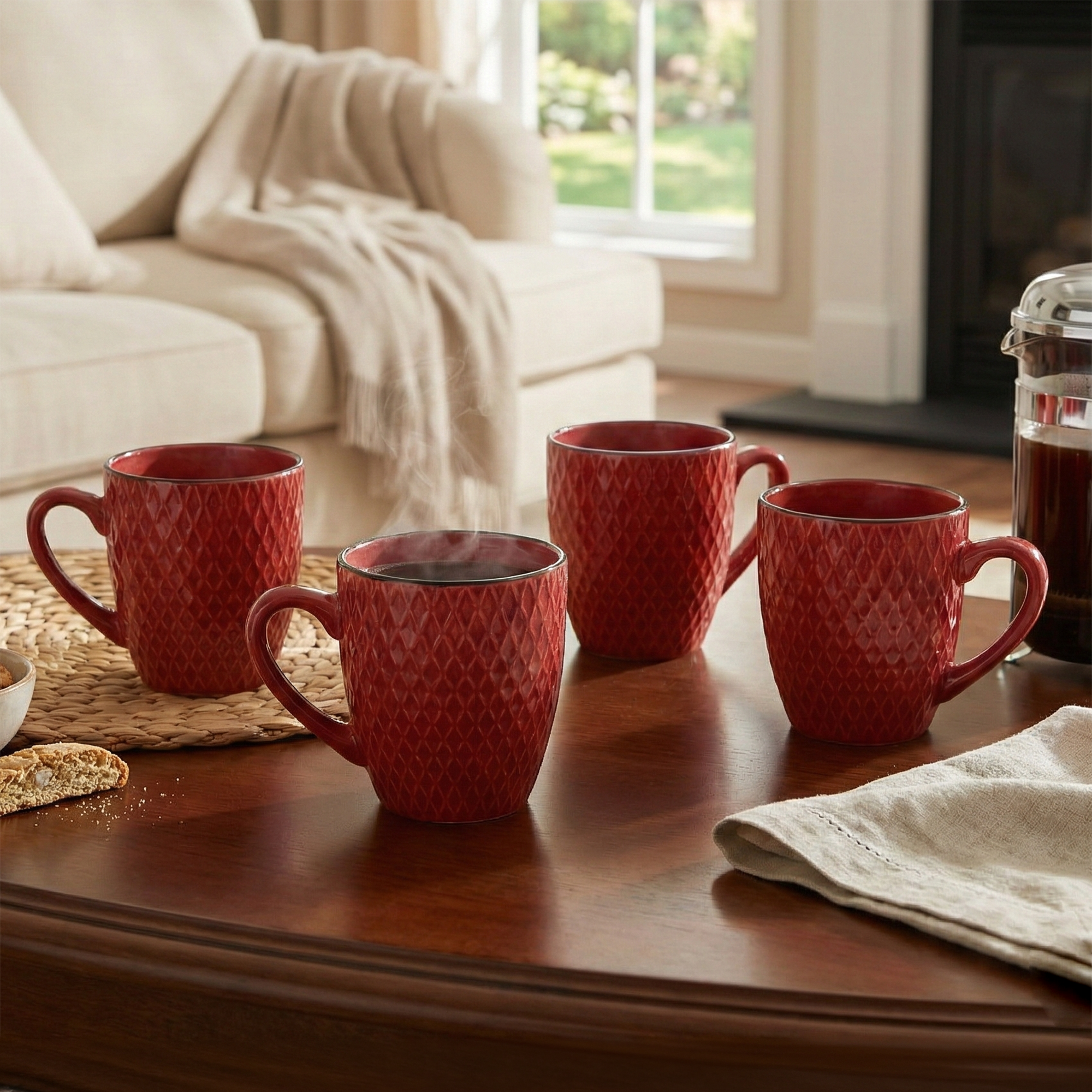 Merlot Love Patterned Ceramic Coffee Mug Set of 4