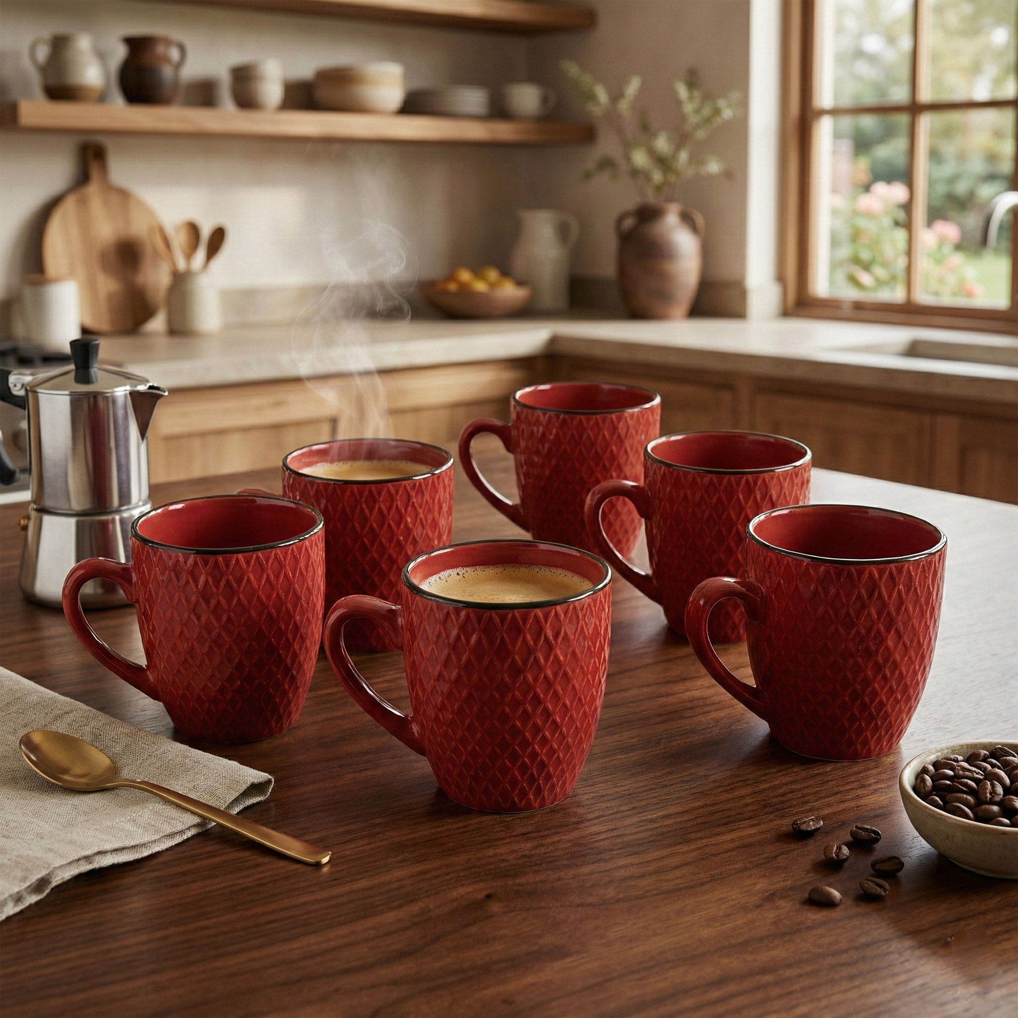 Merlot Love Patterned Ceramic Coffee Mug Set of 6
