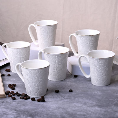 Minimalist White Floral Tea Cups Set of 6