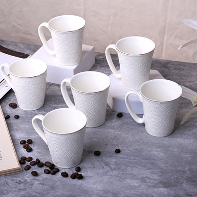 Minimalist White Floral Tea Cups Set of 6
