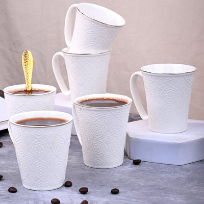 Minimalist White Floral Tea Cups Set of 6