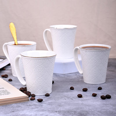 Minimalist White Floral Tea Cups Set of 4
