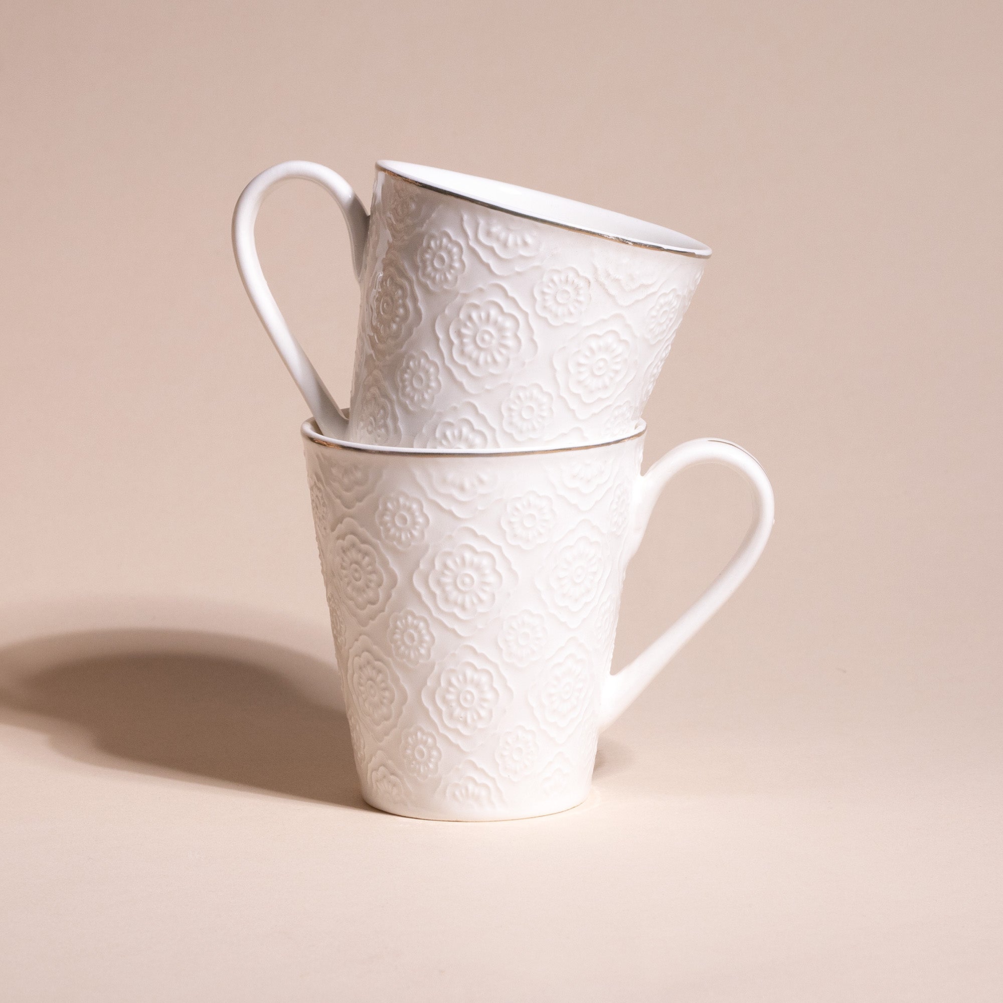 Minimalist White Floral Tea Cups Set of 2