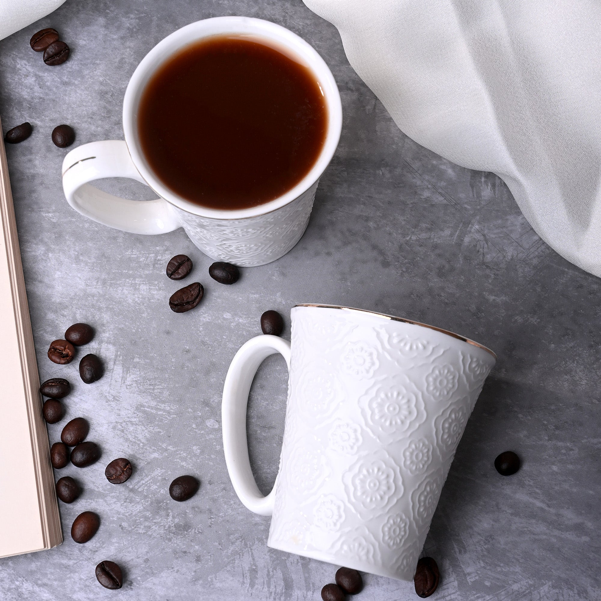 Minimalist White Floral Tea Cups Set of 2