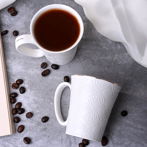 Minimalist White Floral Tea Cups Set of 2