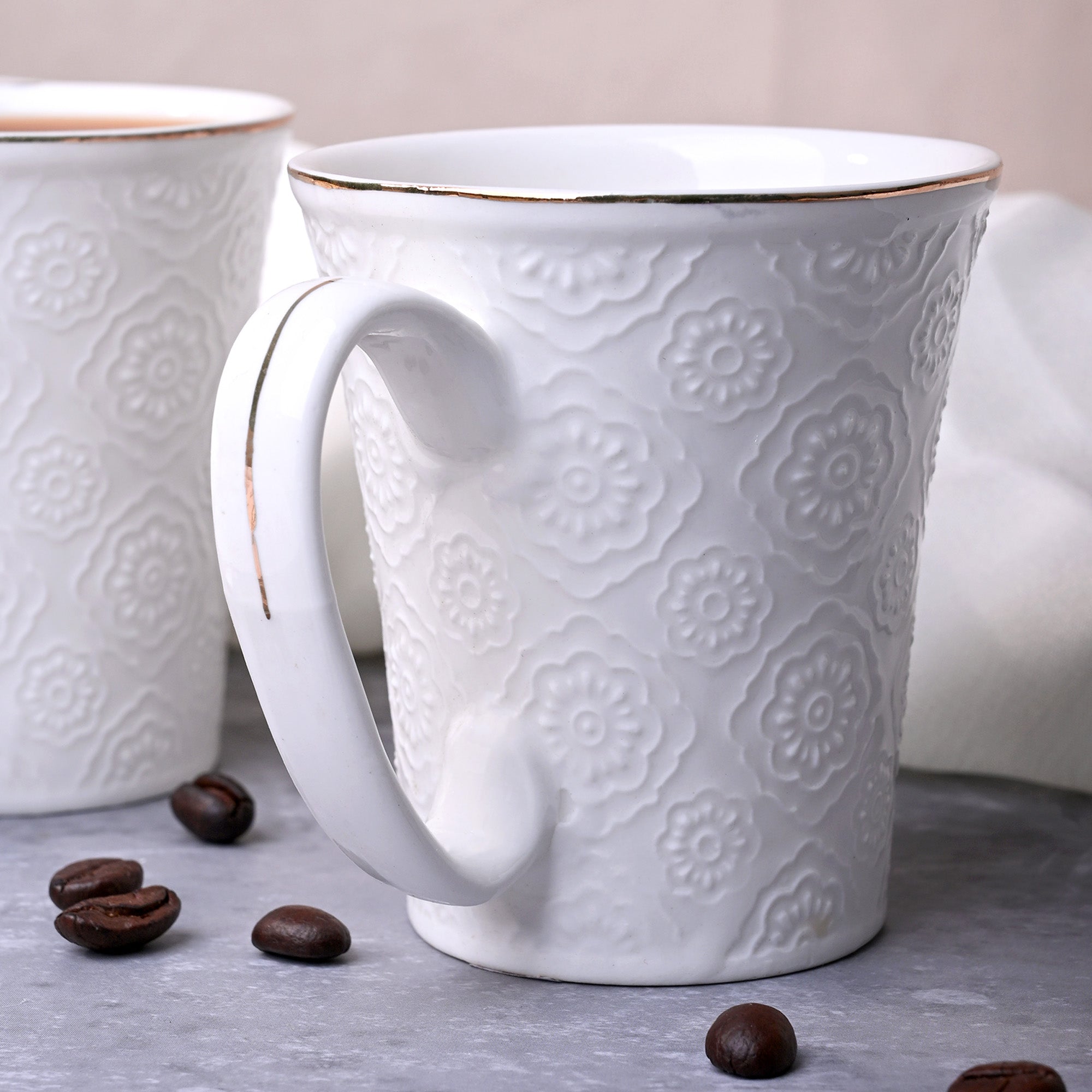 Minimalist White Floral Tea Cups