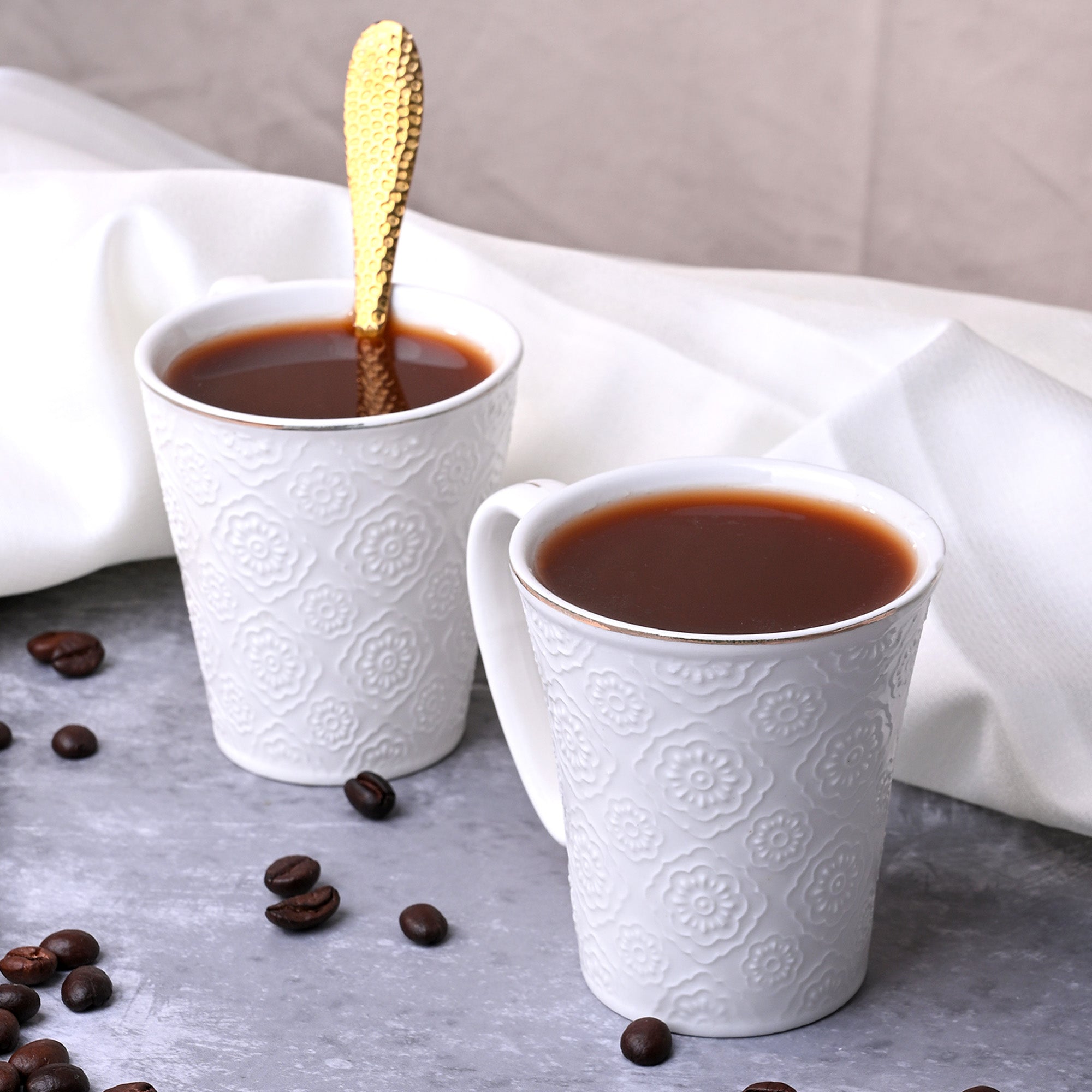 Minimalist White Floral Tea Cups
