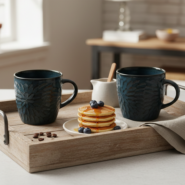 Mosaic Denim Ceramic Tea Cup Set of 2