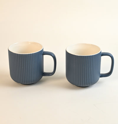 Oceanic Ribbed New Bone China Coffee Mug Set of 2
