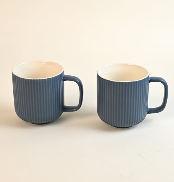 Oceanic Ribbed New Bone China Coffee Mug Set of 2