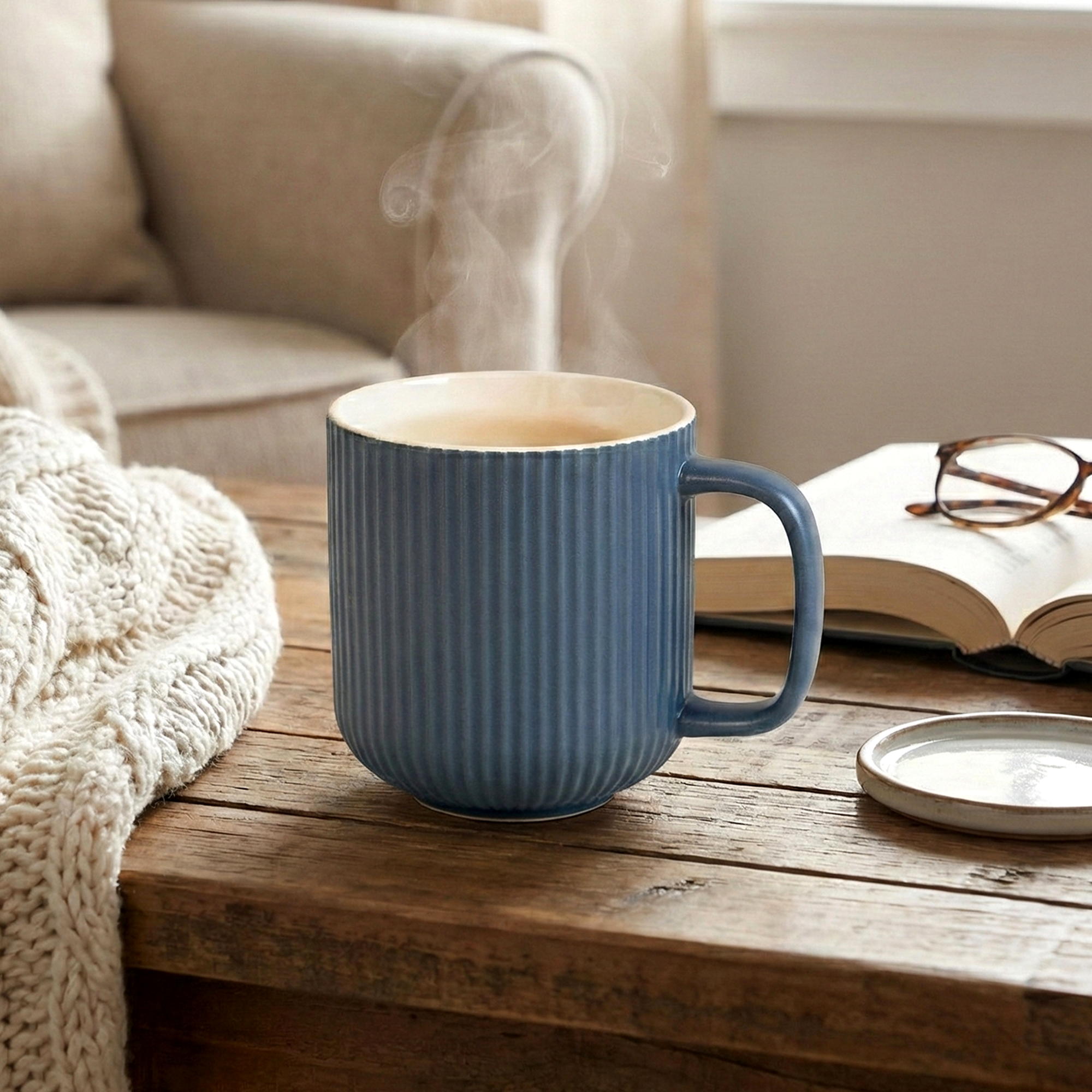 Oceanic Ribbed New Bone China Coffee Mug