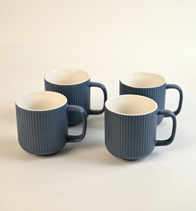 Oceanic Ribbed New Bone China Coffee Mug Set of 4
