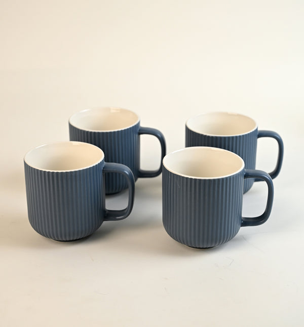 Oceanic Ribbed New Bone China Coffee Mug Set of 4