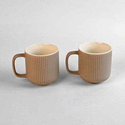 Earthy Ribbed New Bone China Coffee Mug Set of 2
