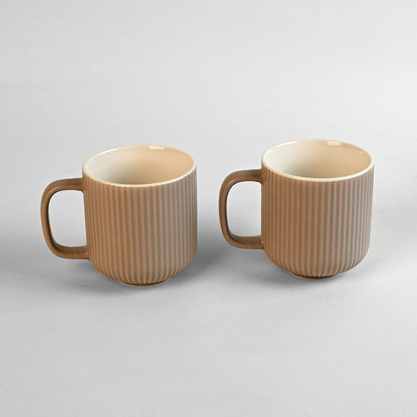 Earthy Ribbed New Bone China Coffee Mug Set of 2