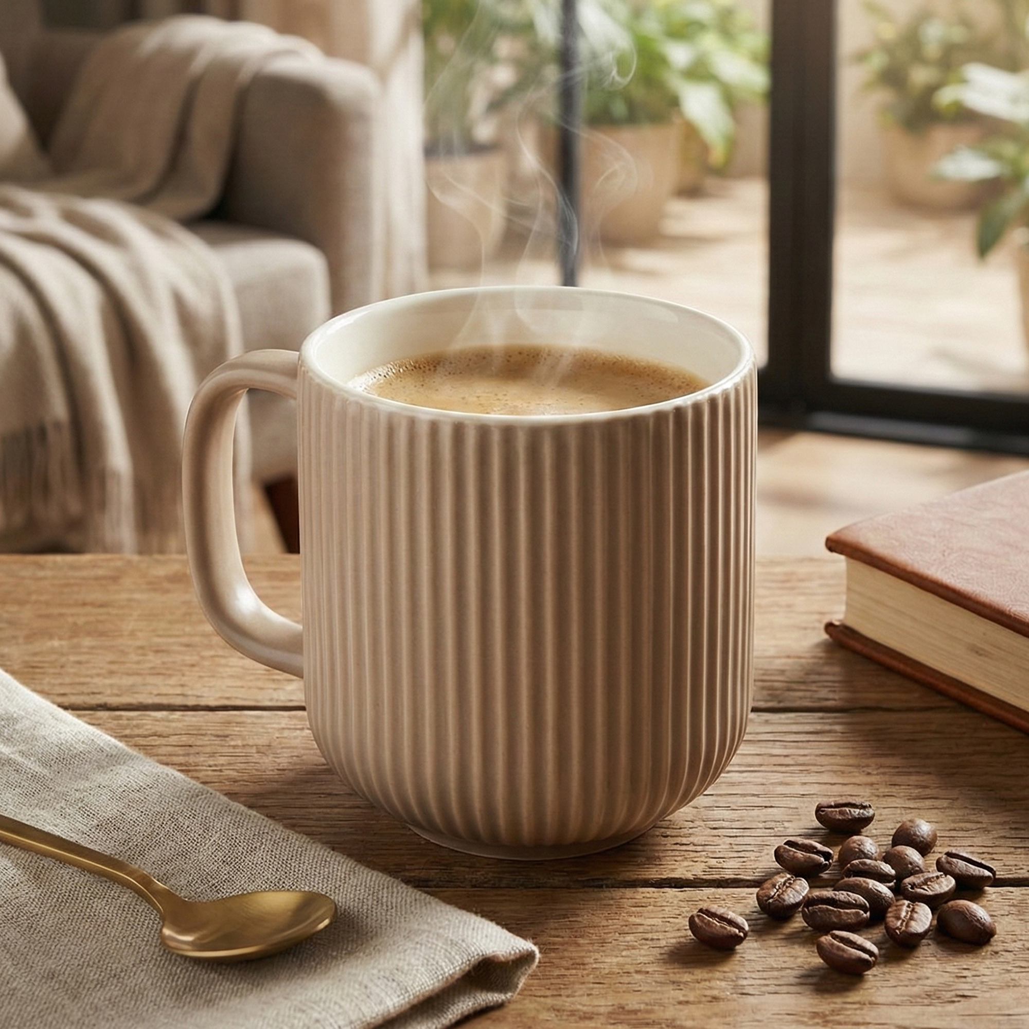 Earthy Ribbed New Bone China Coffee Mug