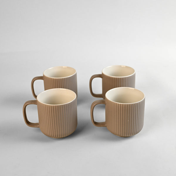 Earthy Ribbed New Bone China Coffee Mug Set of 4