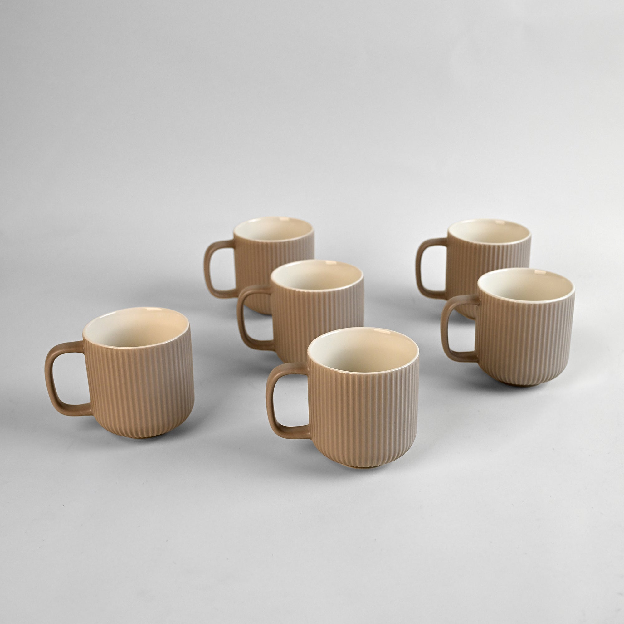 Earthy Ribbed New Bone China Coffee Mug Set of 6