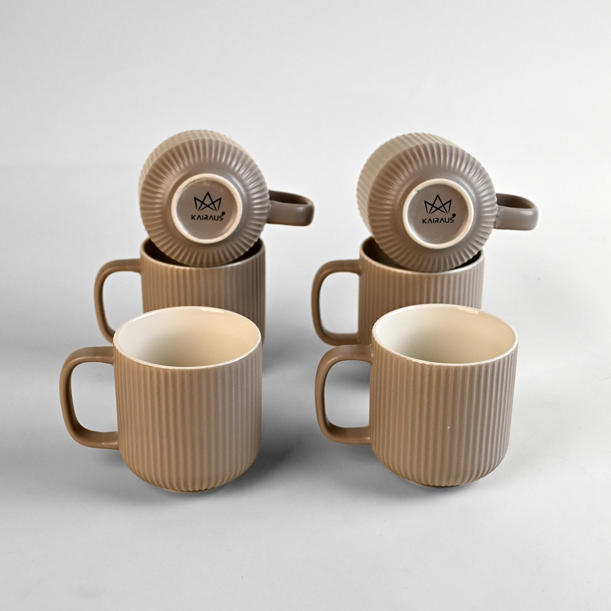 Earthy Ribbed New Bone China Coffee Mug Set of 6