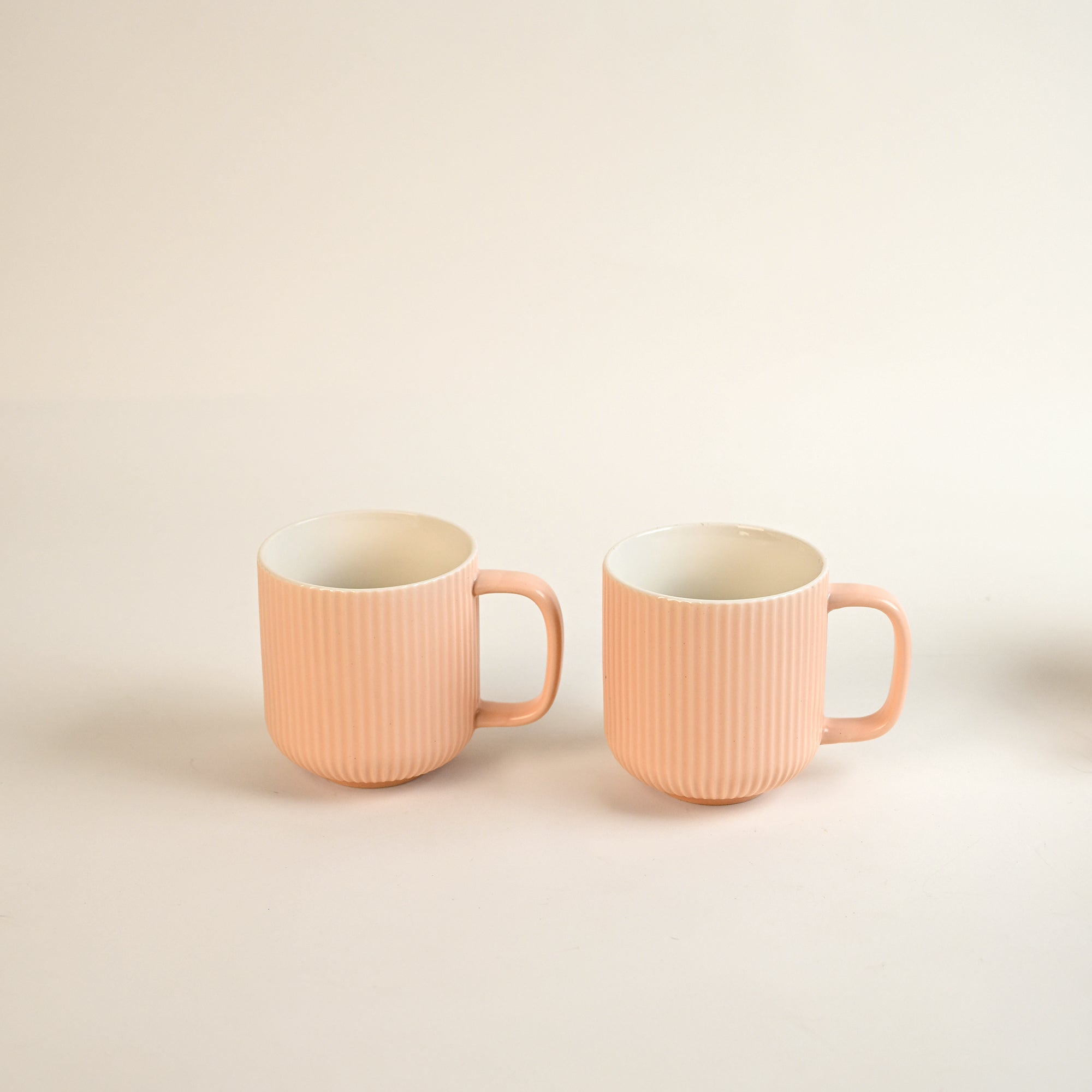 Misty Rose Ribbed New Bone China Coffee Mug Set of 2