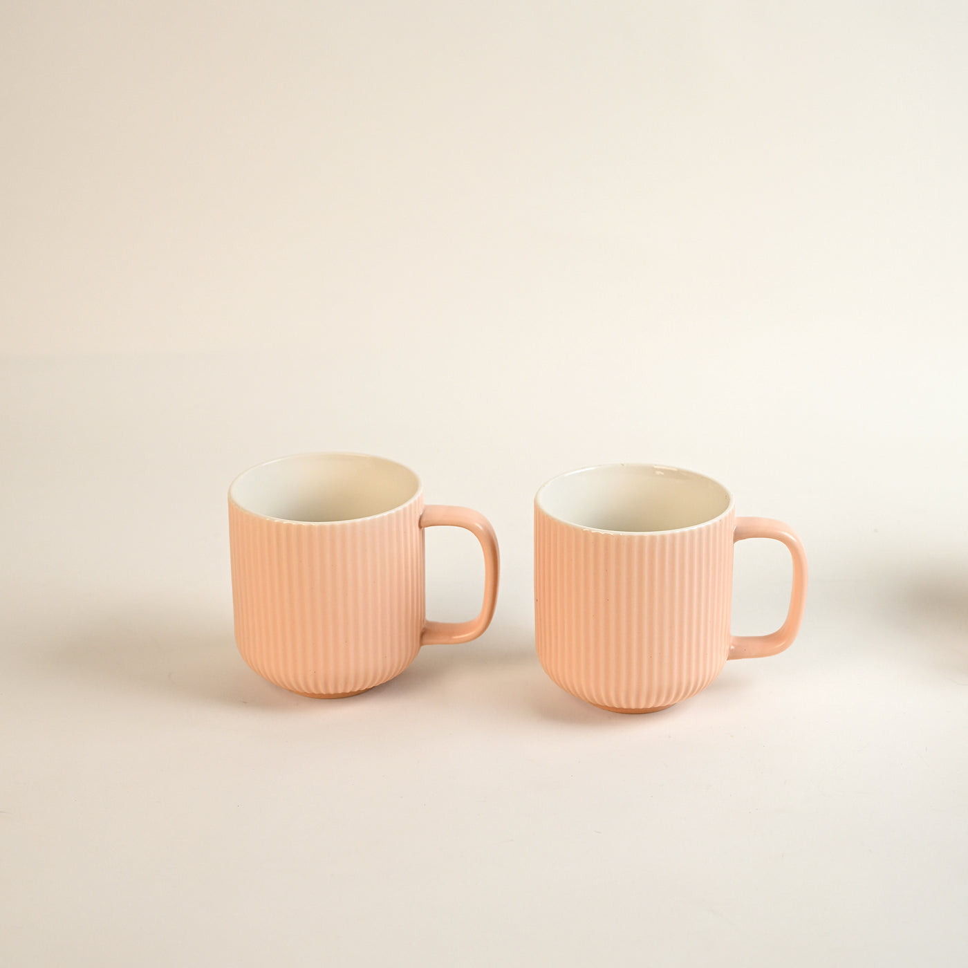 Misty Rose Ribbed New Bone China Coffee Mug Set of 2