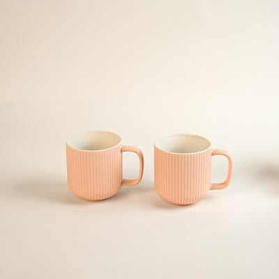 Misty Rose Ribbed New Bone China Coffee Mug Set of 2