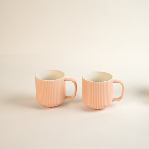 Misty Rose Ribbed New Bone China Coffee Mug Set of 2