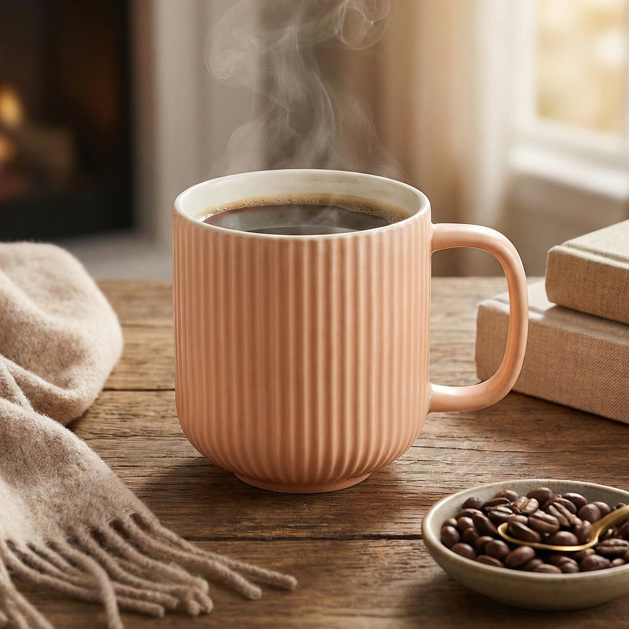Misty Rose Ribbed New Bone China Coffee Mug