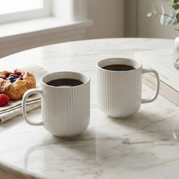 Moonlit Ribbed New Bone China Coffee Mug Set of 2