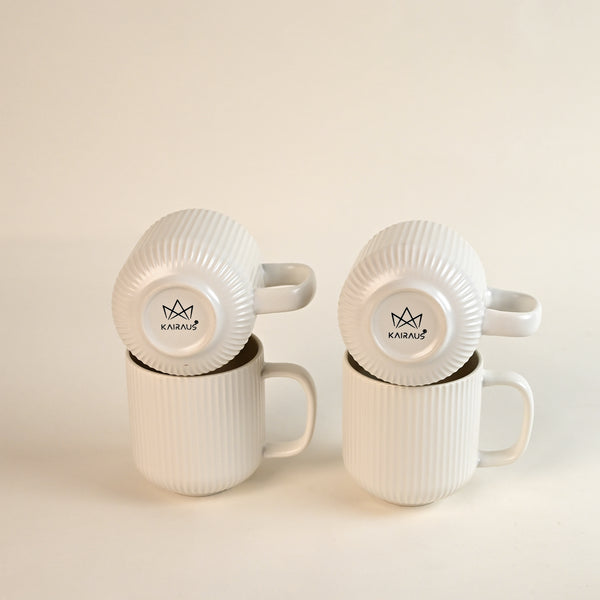 Moonlit Ribbed New Bone China Coffee Mug Set of 4