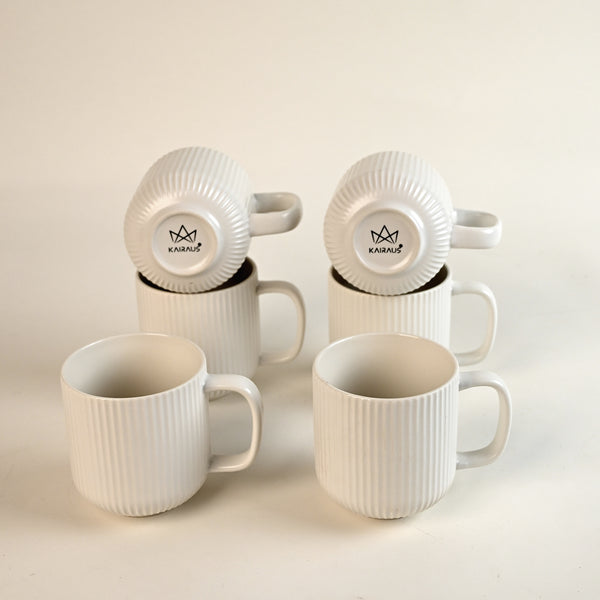 Moonlit Ribbed New Bone China Coffee Mug Set of 6