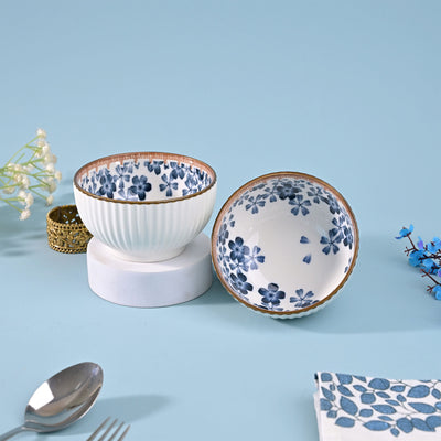 Floral Ribbed Porcelain Bowl Sets