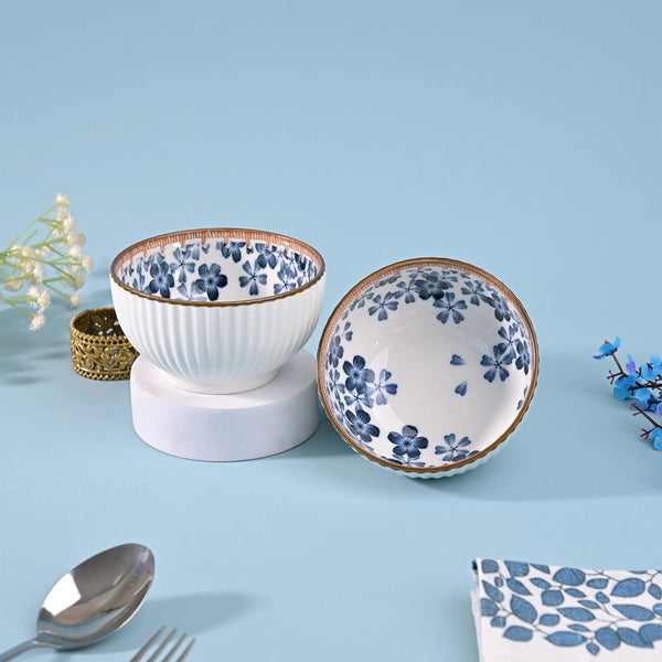 Floral Ribbed Porcelain Bowls (Set of 2)