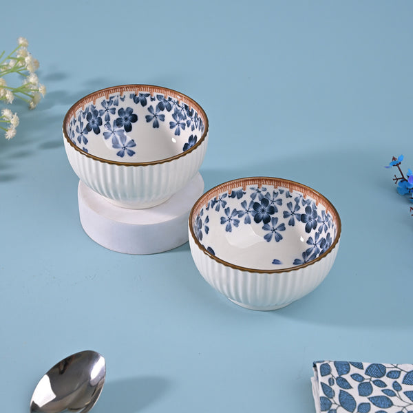 Floral Ribbed Porcelain Bowls (Set of 2)