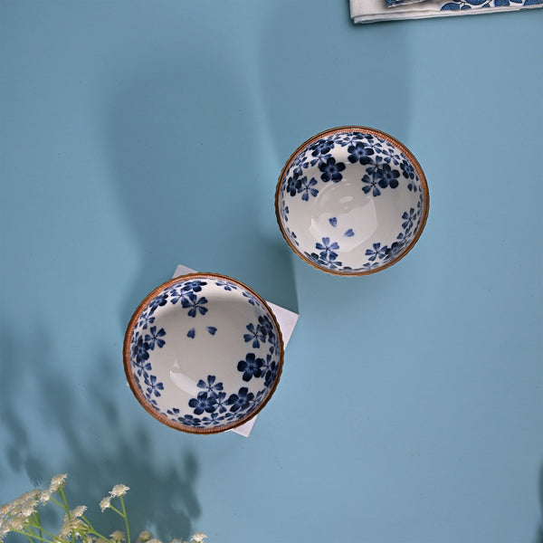 Floral Ribbed Porcelain Bowls (Set of 2)