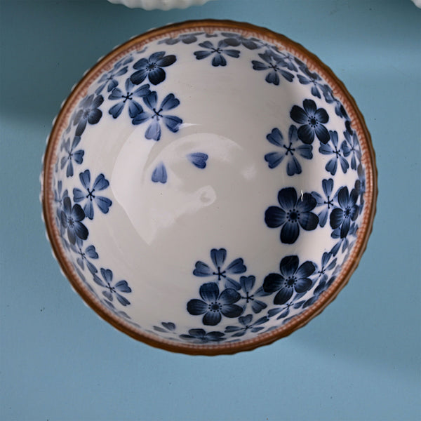 Floral Ribbed Porcelain Bowls (Set of 2)