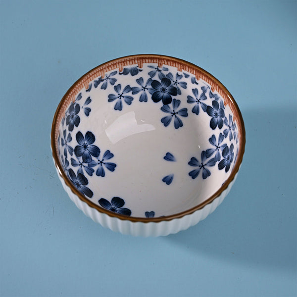 Floral Ribbed Porcelain Bowls (Set of 2)
