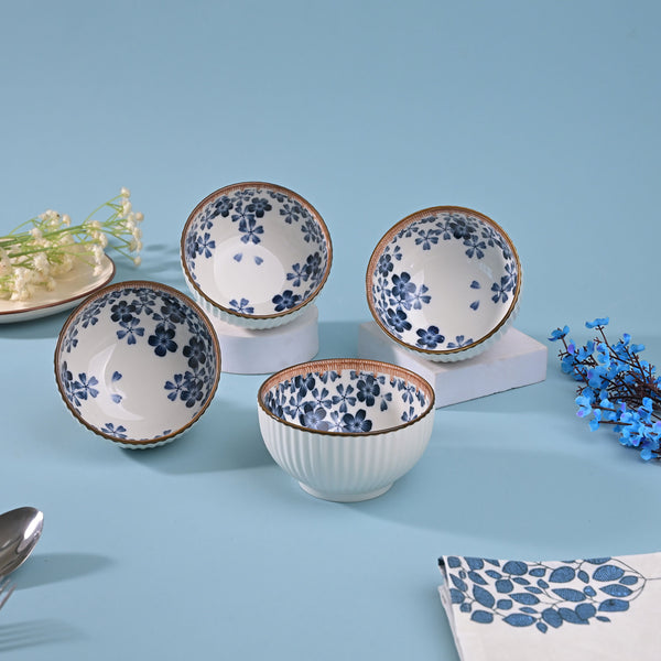 Floral Ribbed Porcelain Bowls (Set of 4)