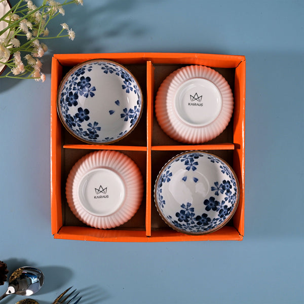 Floral Ribbed Porcelain Bowls (Set of 4)