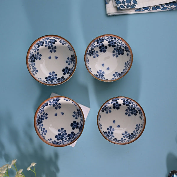 Floral Ribbed Porcelain Bowls (Set of 4)