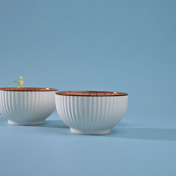 Handpainted Ribbed Porcelain Bowls (Set of 2)