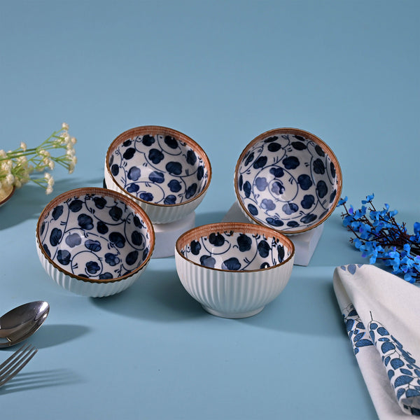 Handpainted Ribbed Porcelain Bowls (Set of 4)