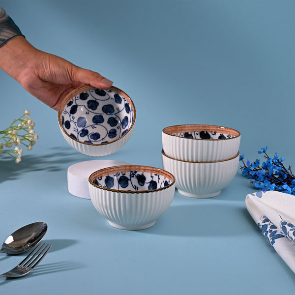 Handpainted Ribbed Porcelain Bowls (Set of 4)