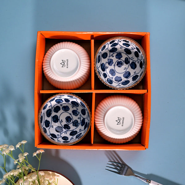 Handpainted Ribbed Porcelain Bowls (Set of 4)