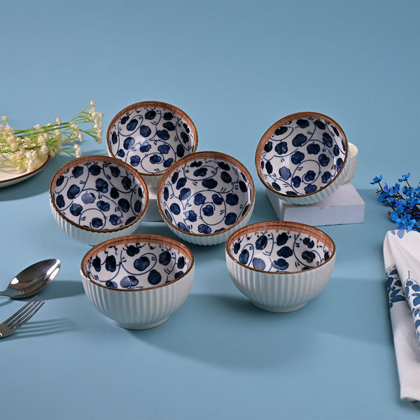 Handpainted Ribbed Porcelain Bowls (Set of 6)