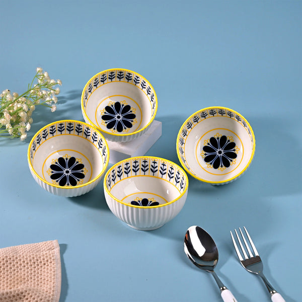 Unique Floral Patterned Porcelain Bowls (Set of 4)