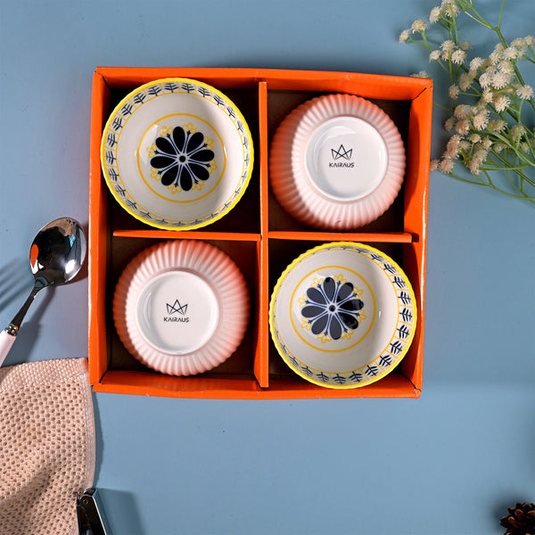 Unique Floral Patterned Porcelain Bowls (Set of 4)