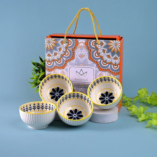 Unique Floral Patterned Porcelain Bowls (Set of 4)