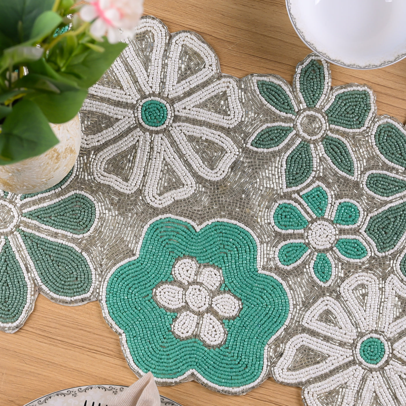 Blooming Handmade Beaded Table Mat
